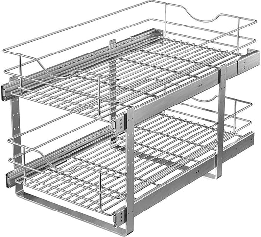 Pull Out Cabinet Organizer,(17½"W x 22" D) 2 Tier Soft Close Slide Out Drawer For Kitchen Base Cabinet, Individual Pull Out Shelf, Roll Out Pantry Organization, 22 Inch Deep