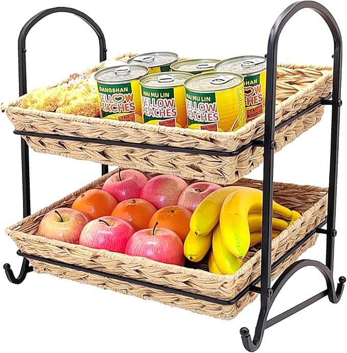 Stackable Candy Display Rack wtih Rattan|Stackable Candy Organizer|Multi-Function Snack Rack&Shelf for Chips |Perfect Display Solution for Stores (Brown, Medium)