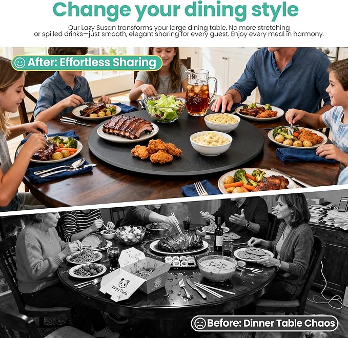 15.7" Lazy Susan Turntable – 360° Sinteredstone Silent Anti-Slip Turntable, Table Top Centerpiece for Kitchen, Pantry, Spice Rack, Refrigerator & Dining Table, Black