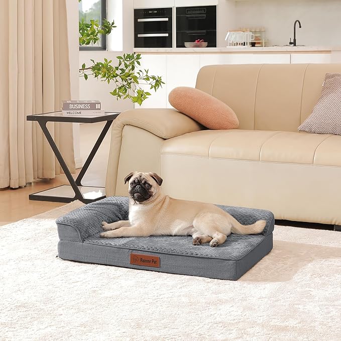 Orthopedic Dog Bed Medium Size Dog, 35x23x6 Inches Memory Foam Pet Bed for Medium and Large Dogs, Washable Removable Cover, Nonskid Bottom, Waterproof, Dark Grey
