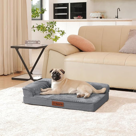 Orthopedic Dog Bed Medium Size Dog, 30x20x6 Inches Memory Foam Pet Bed for Small and Medium Dogs, Washable Removable Cover, Nonskid Bottom, Waterproof, Dark Grey