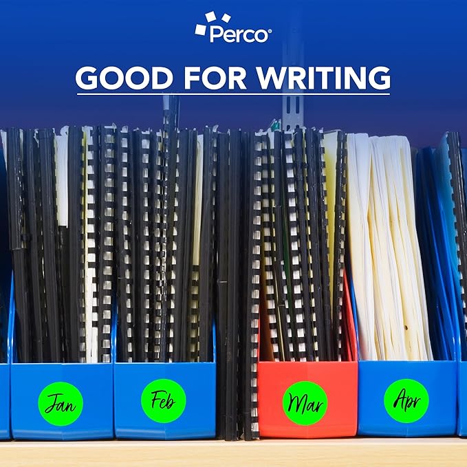 Perco Fluorescent Green 2-Inch Round Circle Dot Sticker Labels with Easy Peel Perforation - 500 Labels per Roll - Strong Adhesion, Vibrant Colors for Organizing, Crafting & More - Made in USA