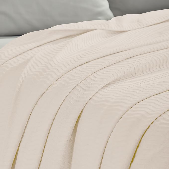 Superior JENA Cotton Blanket, for Picnic, Beach, Traveling or Camping, Bedroom Decor, Essentials, Cover for Bed, Couch, Lounging, Textured Jacquard, Modern Chevron Woven Blanket, Twin, Ivory