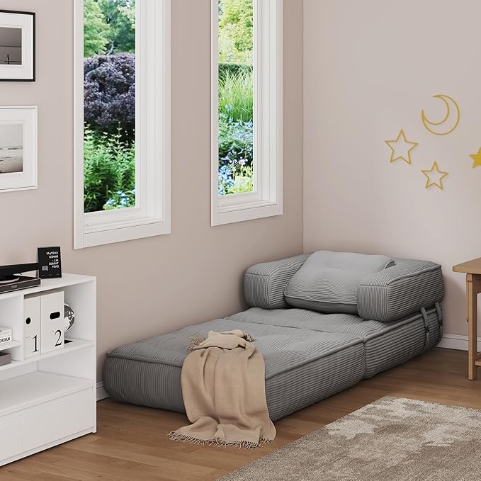Folding Sofa Bed - Adults Convertible Sleeper Chair for Living Room, Bedroom, Grey