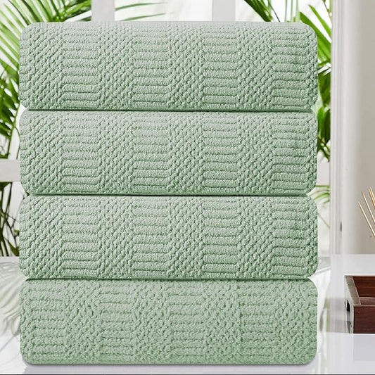 Oliven 4 Pcs Green Large Bath Towel Set 35"x70" Extra Large Bath Sheets Oversized Jumbo Towels for Bathroom 600GSM Soft Highly Absorbent Quick Dry Beach Chair Towel Woven Towels for Hotel and Spa