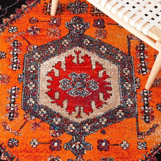 SAFAVIEH Vintage Hamadan Collection Area Rug - 6'7" x 9', Orange & Black, Transitional Design, Stain Resistant, Ideal for High Traffic Areas in Living Room, Bedroom & Dining Room (VTH204P-6)