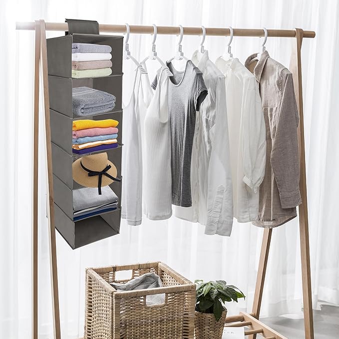 Hanging Shelves Hanging Closet Organizers and Storage 43-inch Non-Woven Fabric Hanging Closet Shelves for Wardrobe and Shoe Cabinet for Storing Clothes and Shoes.(2pcs 6-Tier Light Grey)