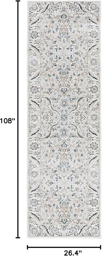 SAFAVIEH Isabella Collection Runner Rug - 2'2" x 9', Light Grey & Cream, Oriental Design, Non-Shedding & Easy Care, Ideal for High Traffic Areas in Living Room, Bedroom (ISA912F)