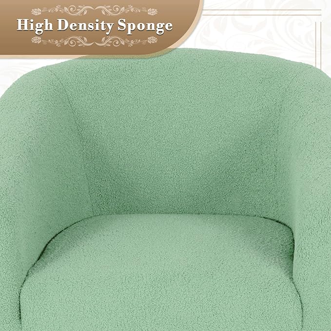 Athena Collection Modern Barrel Accent Chair, Furry Cozy Reading Arm Chair for Adults, Soft Comfy Upholstered Sofa Armchair for Corner, Living Room, Bedroom, Reception Room, Green