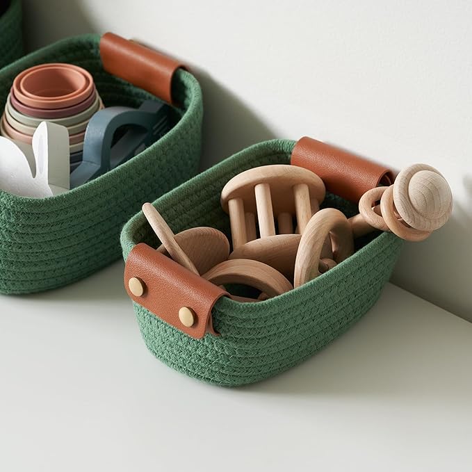 Storage Basket Set of 5 - Cotton Rope Organizer Bins for Home, Nursery & Bedroom