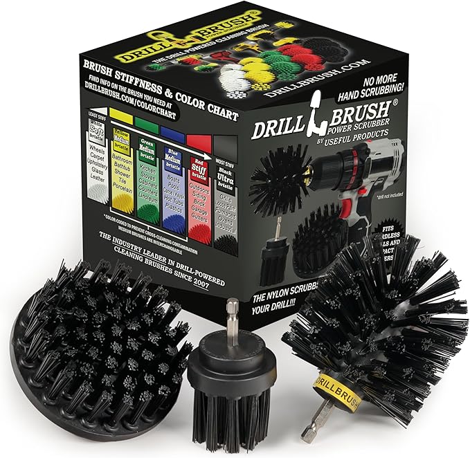 Safe Wire Brush Alternative - Ultra Stiff Nylon Bristle Scrubbing Brushes - 3 Piece Grill Cleaning Set - Griddle Cleaner - Industrial Grade Scrubber - Loose Paint Remover