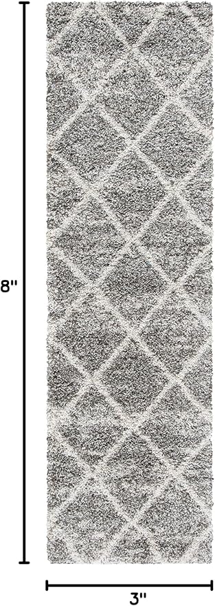 SAFAVIEH Hudson Shag Collection Runner Rug - 2'3" x 8', Distressed Grey & Ivory, Trellis Design, Non-Shedding & Easy Care, 2-inch Thick Ideal for High Traffic Areas in Living Room, Bedroom (SGH281K)
