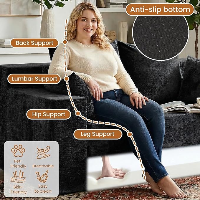 Convertible Sofa Bed, 5 in 1 Small Boneless Couch Pull Out Loveseat Sleeper Sofa,Corduroy Futon Couch Folding Mattress with 4 Pillows for Living Room Bedroom Lounge (No Assembly)