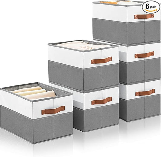 6 Pack Large Storage Bins with Handle,Collapsible Storage Basket for Shelves,Fabric Closet Organizer for Organizing Clothes Blanket,Decorative Dorm Organizers and Storage