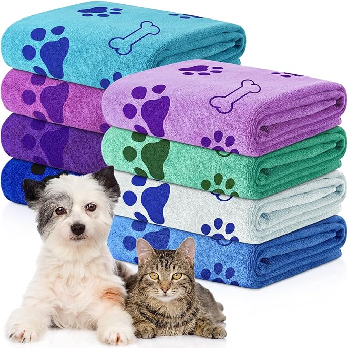 8 Pcs Dog Towels for Drying Dogs Cats Pet Towels Bulk Puppy Microfiber Quick Drying Paw Bath Bathing Supplies Absorbent for Medium Pets(Classic Color,18 x 28 Inch)