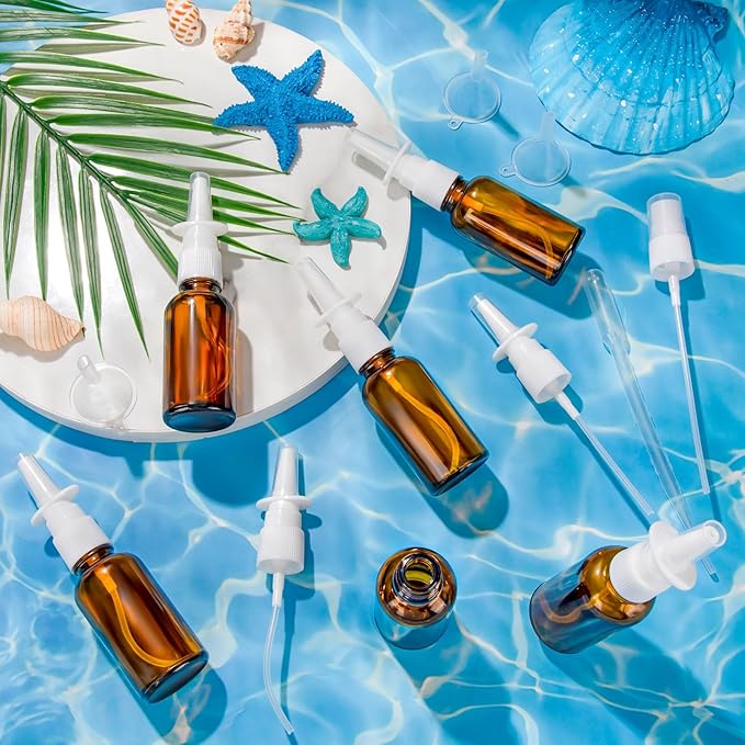 10 Pcs Nasal Spray Bottle, 30ML/1oz 6 Pcs Glass Nose Spray Bottle Empty, Fine Mist Sprayers Atomizers with 2 Funnels and 2 Labels