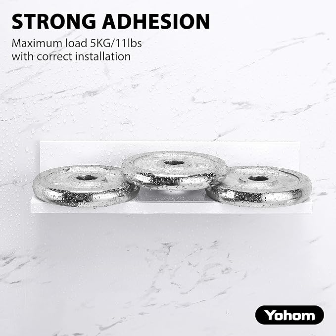 YOHOM White Floating Adhesive Bathroom Wall Storage Shelf No Drilling Display Ledge Organizer for Shower Caddy Kitchen Holder 14.96inch