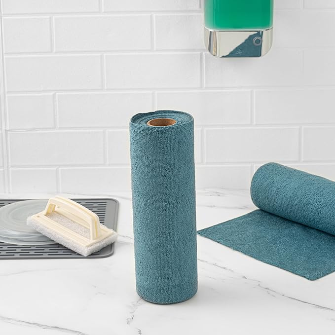 Clean Tek Professional 11.8 x 11.8 Inch Microfiber Towel Rolls, 300 Reusable Towel Rolls - Tear Away, Perforated, Teal Microfiber Cleaning Roll, For All The Cleaning Tasks