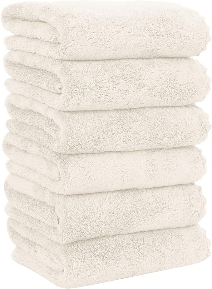 6 Pack Premium Hand Towels - Quick Drying - Microfiber Coral Velvet Highly Absorbent Towels - Multipurpose Use as Hotel, Bathroom, Shower, Spa, Hand Towel 16 x 28 inches (Cream)
