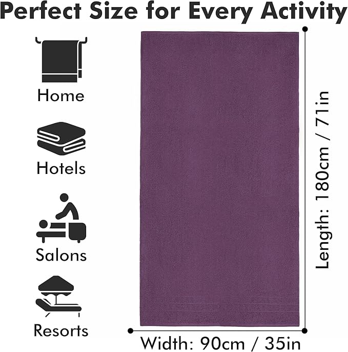 Bath Sheets – Extra Large Bathroom Sheet Set – Pack of 2 Jumbo Towels Dark Purple (71x35in) – 100% Cotton Soft Quick Dry Large Bath Towels for Adults Hotel Spa Bathroom Use