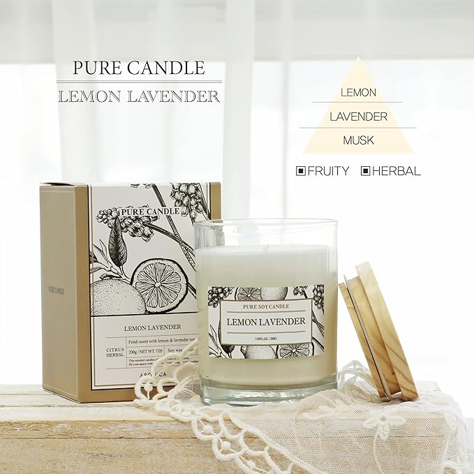 Aronica Organic Soy Candles - Lavender Lemon Essential Oil, Luxury Home Spa Gift for Women, Energizing Scent
