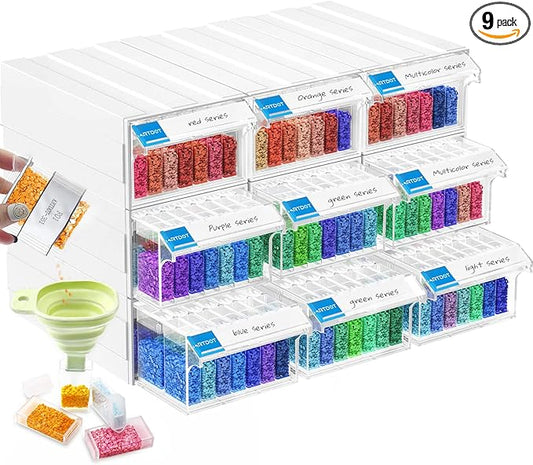 ARTDOT Storage Containers for Diamond Painting, 9 Pack Stackable Craft Storage Organizer 315 Slots Individual Containers for Diamond Art Beads Nail Pill Rhinestones Seed
