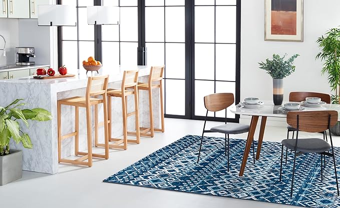 SAFAVIEH Amsterdam Collection X-Large Area Rug - 11' x 15', Navy & Beige, Moroccan Boho Design, Non-Shedding & Easy Care, Ideal for High Traffic Areas in Living Room, Bedroom (AMS108N)