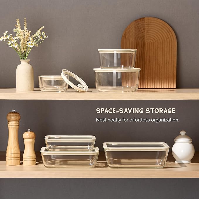 Glass Storage Container Set, Borosilicate Glass, Tempered Glass Lids, Baking Pan, Airtight with Vents, Microwave, Oven & Dishwasher Safe, (Circular - Set Of 4)
