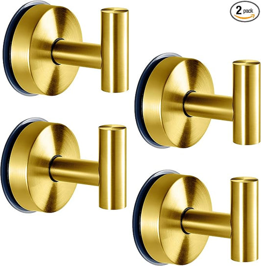 JOMOLA Suction Cup Hooks for Shower (4 Pcs Brushed Gold)