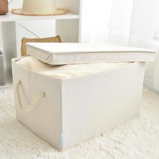 Sukkiri Pack of 2 Large Storage Bins Closet Organizer System, Sturdy Foldable Storage Boxes for Organizing Clothing, Sheets, Books - Shelf Organizer Shelves Basket Storage Bin 16.3"x 12"x 10.24"