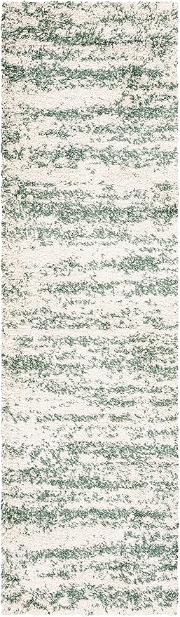 SAFAVIEH Hudson Shag Collection Runner Rug - 2'3" x 6', Ivory & Green, Modern Design, Non-Shedding & Easy Care, 2-inch Thick Ideal for High Traffic Areas in Living Room, Bedroom (SGH206Y)