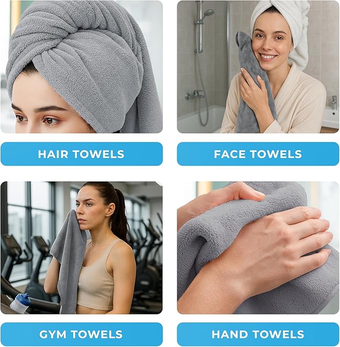 Avalon Towels Microfiber Salon Towel - Grey Hand Towels Bulk 24 Pack - Lint Free Fleece Microfiber Hand Towel, Soft & Ultra-Absorbent Ideal for Facial Spa & Gym Work Out 16"x26" (Not Bleach Proof)