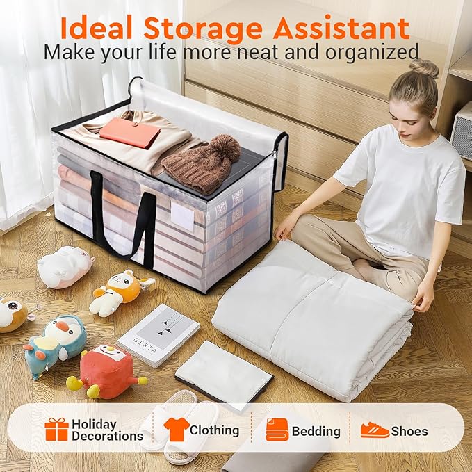 BlissTotes Moving Bags, 2-Pack Storage Bags, Moving Bags Heavy Duty Extra Large, Moving Totes, Clear moving Bags, Reinforced Handles & Tag Pocket, Christmas Totes (125L)