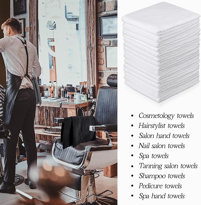 40 Pack Bleach Proof Towels Microfiber Absorbent Resistant Hair Hand Towels Bulk Quick Dry for Barber Gym Bath Spa Shaving (Black White Grey,16 x 29 Inch)