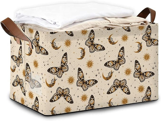 32L Large Storage Bins with Handles, Basket Organizer for Shelves, Closet, Books, Laundry & Home Decor (Boho Buttefly)