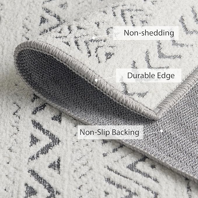 NICETOWN Jacquard Large Area Rug Grey 8x10 for Lving Room, Thin Washable Rug for Living Room Non-Slip Door Mat, Ultra Soft for Bedroom Living Room Bedroom Kitchen Home Office, Grey
