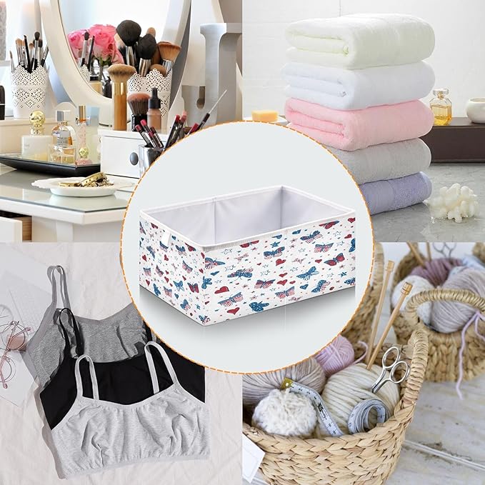 Bolaz Butterfly Hearts Stars Pattern Closet Organizers Storage Cubes Storage Bins Shelf Baskets Containers for Home Room Office,Rectangle