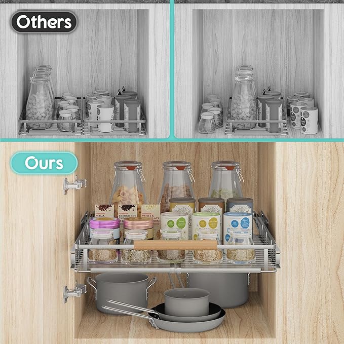 2Pack Expandable Pull Out Cabinet Organizer, Adjustable Width:12.3~18.5''W x 22.5''D Under Sink Organizer, Drawer Storage Shelves for Kitchen, Bathroom, Closet, Pantry, Cupboard, Pots, Pans