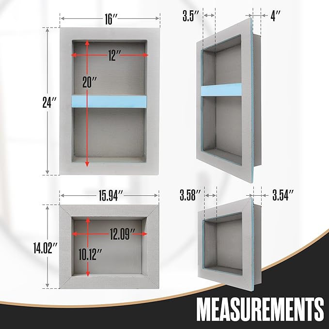 Houseables Shower Niche, Shower Niche Insert Tile Ready, Recessed Bathroom Storage, 12x20 + 12x10, in Wall Shelf, Cubby Inserts, Recessed Shampoo Caddy, Inset Shelves, Built in Nook, Soap Box, Prefab