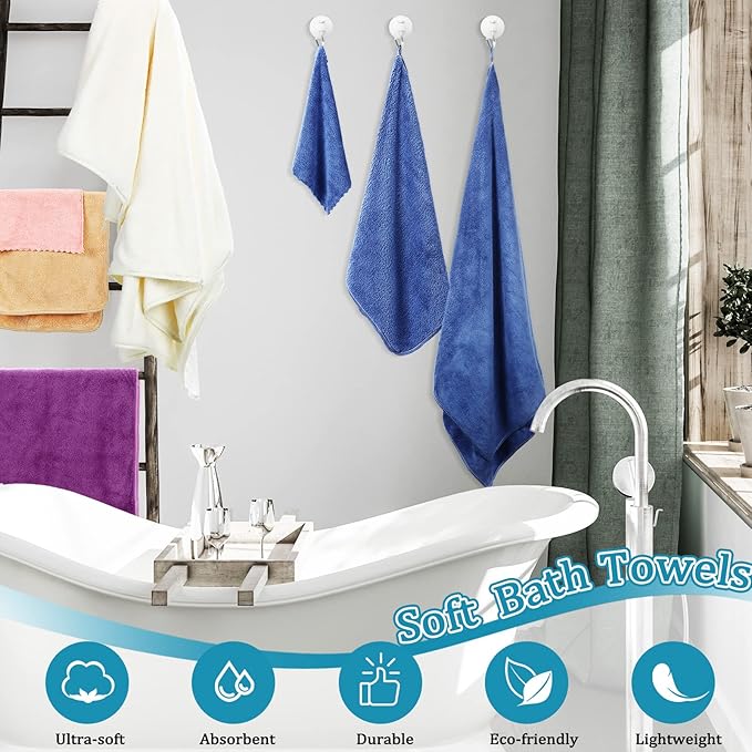18 Pcs Microfiber Bath Towel Set 6 Bath Towels 6 Hand Towels 6 Washcloths Soft Coral Velvet Highly Absorbent Bathroom Towel for Fitness Sports Yoga Travel(Cute Colors)
