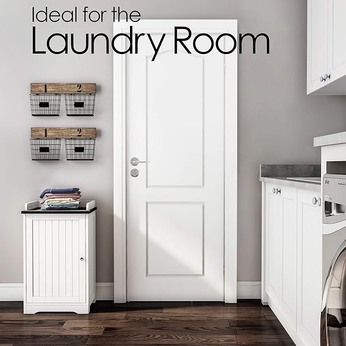 Lavish Home 2-Tier Bathroom Floor Storage Cabinet – 29” Tall Free Standing White Cupboard with Adjustable Shelf, Shutter-Style & Slatted Look Door – Towel, Toiletries, or Laundry Organizer