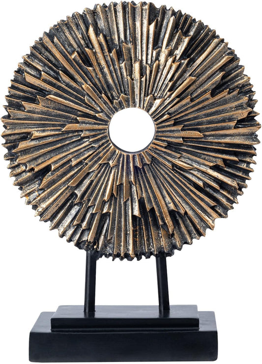 Abstract Circle Sculpture — Black & Bronze