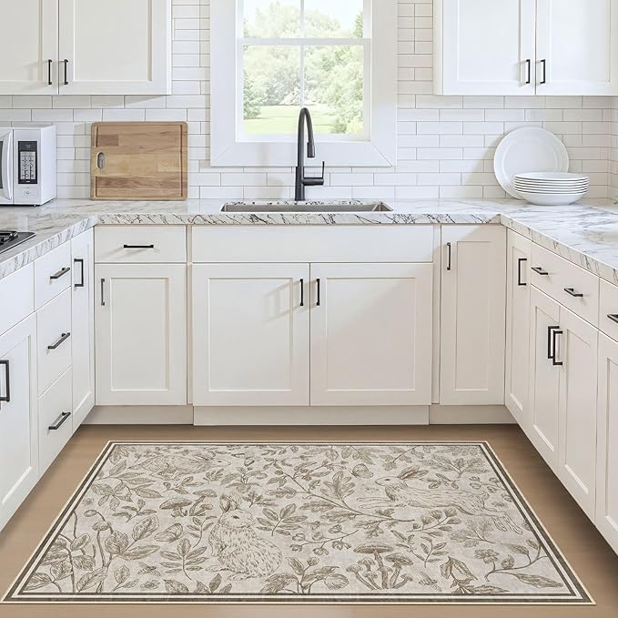 Vintage Living Room Area Rug 3x5 - Large Soft Washable Oriental Traditional Distressed Farmhouse Rugs for Bedroom - Indoor Floor Accent Carpet for Home Office House Decor -Easter Light Brown