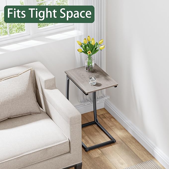 C Shaped End Table Set of 2, Side Table for Couch,Curved Support Legs, Slide Under Couch Table for Sofa, TV Tray Table for Living Room Bedroom（Lvory）