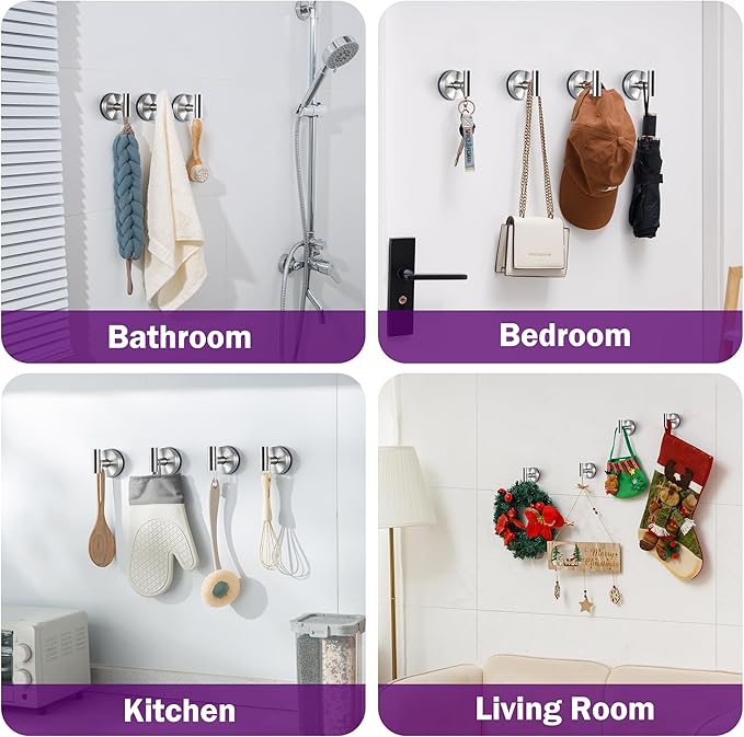 JOMOLA Suction Cup Hooks for Shower Wall Stainless Steel Vacuum Suction Hook Heavy Duty Bathroom Suction Towel Holder for Inside Shower Coat Hooks Wall Hanger for Door Glass Kitchen Brushed 2Pcs