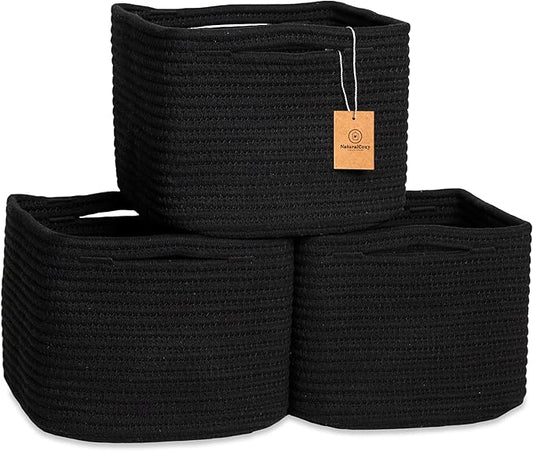 Storage Cubes 9”x9”x7”Cotton Rope Woven Baskets for Organizing 3-Pack — 9 Inch Cube Storage Bin — Small Basket for Shelf Nursery, Pantry, Decorative Plant, Bathroom Closet, Toy Gift