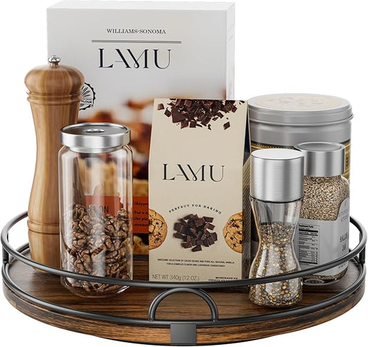 LAMU 12'' Lazy Susan Organizer for Table Top,Wooden Lazy Susan Turntable for Cabinet,Kitchen,Spice Organization,Bathroom Vanity,Rotating Pantry Storage for Table Decor