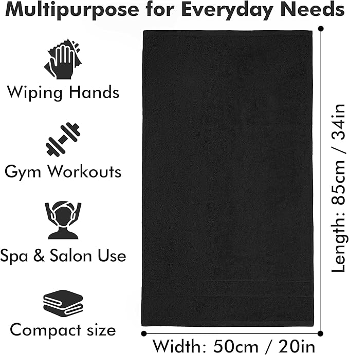 100% Cotton Hand Towels for Bathroom – Soft & Absorbent Towel Set– Pack of 6 Small Towel (34x20in) – Quick Dry Luxury Cotton Hand Towels – Black