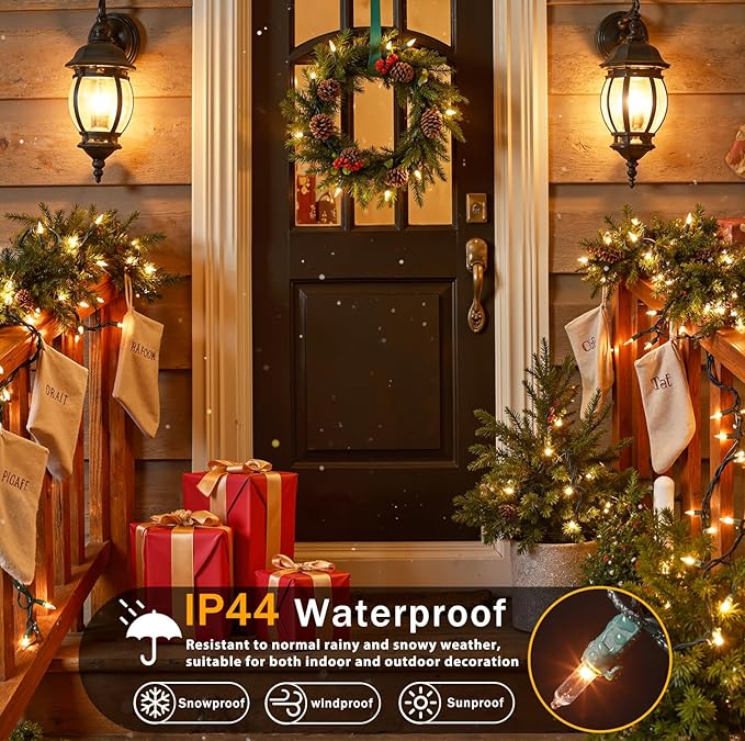 2Pack 50-Count Warm White Christmas Lights, 13FT Incandescent Mini String Lights Green Wire, UL Certified Connectable Christmas Tree Light for Indoor, Outdoor Xmas, Holiday, Home Decorations