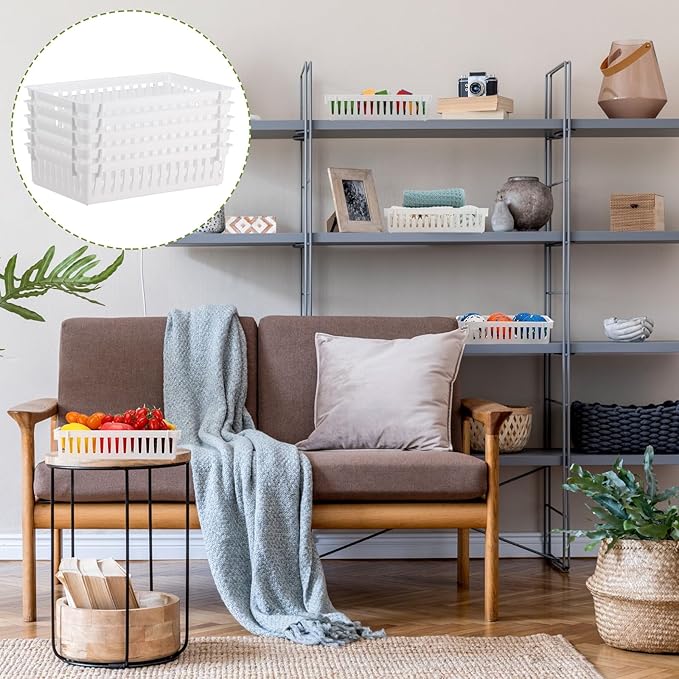 Wenqik Set of 12 Small Plastic Baskets for Organizing 10.24 x 6.5 x 2.36 Inch Pharmacy Baskets Rectangular Trays Plastic Organizer for Office Pharmacy Dorm Kitchens, Closets Shelves(White)